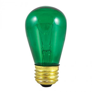 25 Qty. Halco 11W S14 Green Trans 130V Halco S14GRN11T 11w 130v Incandescent Transparent Green Lamp Bulb