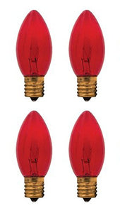 4 Qty. Halco 7W C9 Red Trans INT 130V Halco C9RED7T 7w 130v Incandescent Transparent Red Lamp Bulb